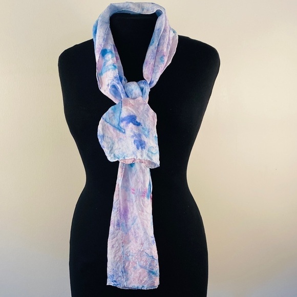 Silk scarf hand painted one of a kind art to wear pink blue turquoise NEW - Picture 5 of 8